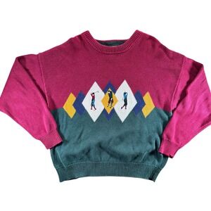 Vintage Ivy Club Classics Golf Sweater Mens L Argyle Grandpacore‎ 90s Pullover